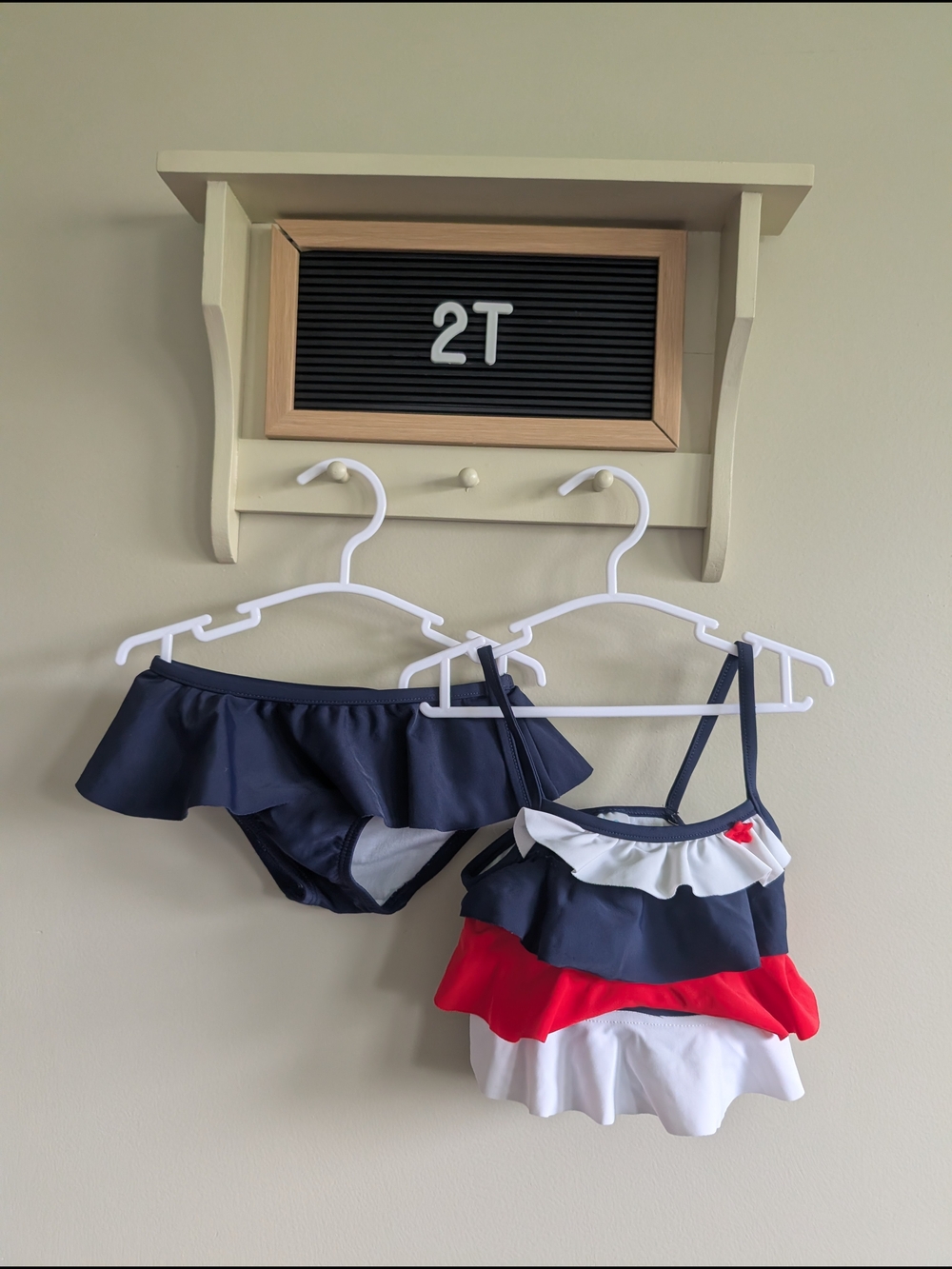 Toddler Ruffle Tankini Bikini Set in Navy, Red & White - Unbranded